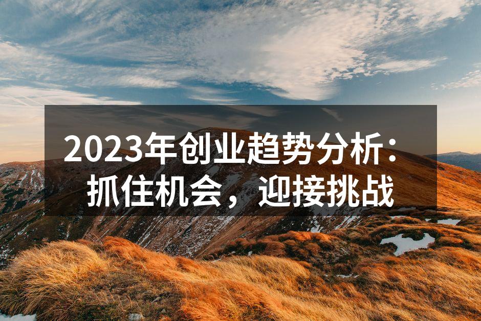 2023年创业趋势分析：抓住机会，迎接挑